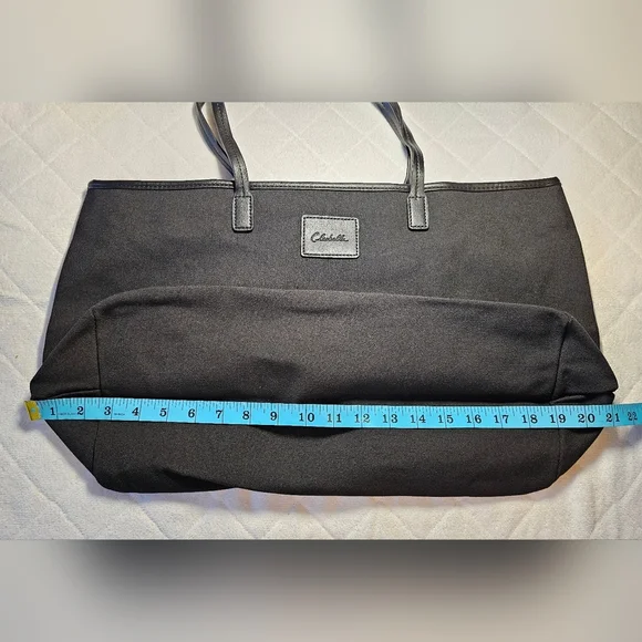 Cleobella XL Black Canvas Tote Zipper Closure Vegan Leather Strap - Picture 12 of 15